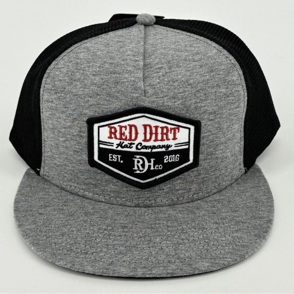 NWT Red Dirt Hat Co Black & Heather Gray Diamond Sign 5 Panel SnapBack Trucker